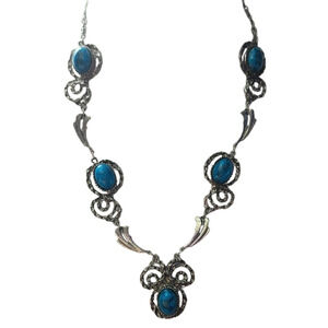Vintage 1960s Modernist Brutalist Hammered  Faux Turquoise Collar  Necklace